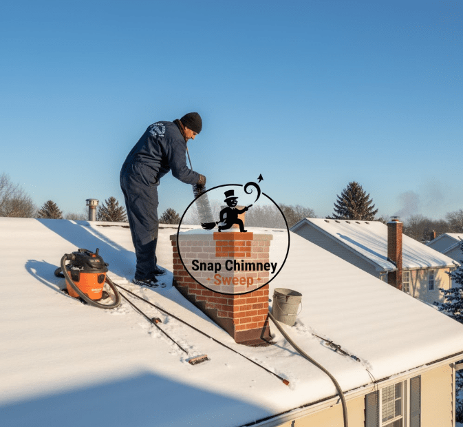 Professional chimney sweep technician at work